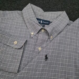 Ralph‎ Lauren Mens 18 34/35 Black White Windowpane Plaid Button Down Shirt
